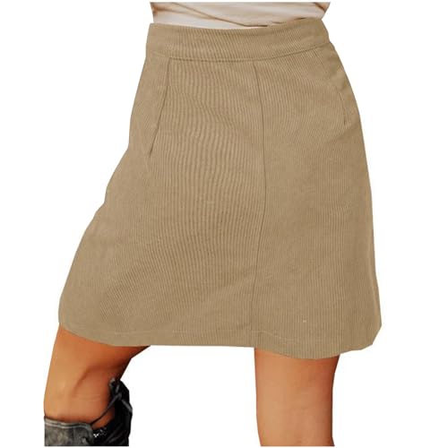 Womens Corduroy Skirts Fall Winter Casual High Waist Button Down Front Solid Color A-line Short Skirt with Pockets2