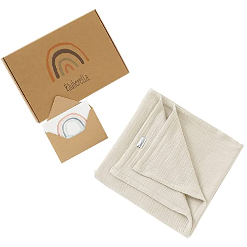 Räuberella ® Babydecke aus Musselin,120cm x 120cm Kuscheldecke, Geschenk zur Geburt (Beige) Cover