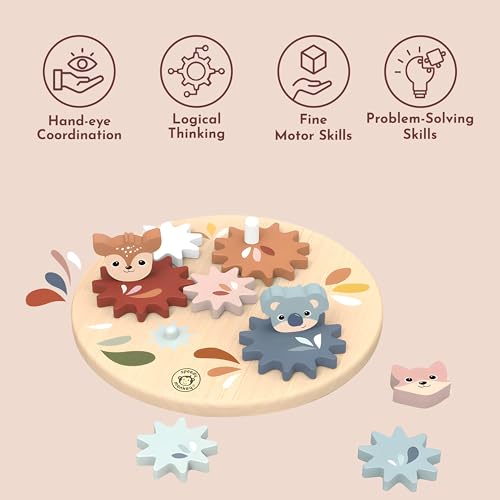 Image of SPEEDY MONKEY Wooden Spin Gear Toy for Toddlers 18m+ Spinning Gears Board | colorful spinning gears board, construction toys, sorting & stacking toys, preschool toys, STEM fine motor learning, creative
