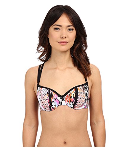Seafolly Women's Standard D Cup Bustier Bra Bikini Top Swimsuit, Beach Gypsy Nectarine, 4 US