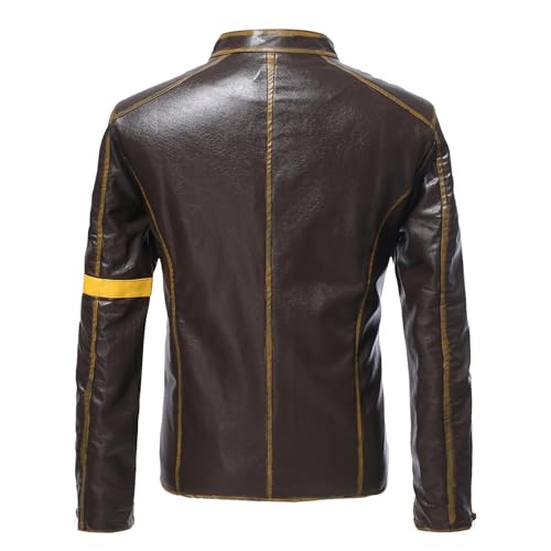 Men's Vintage Leather Biker Jacket Zip Up Stand Collar Motorcycle PU Jacket Lightweight Punk Leather Outwear2
