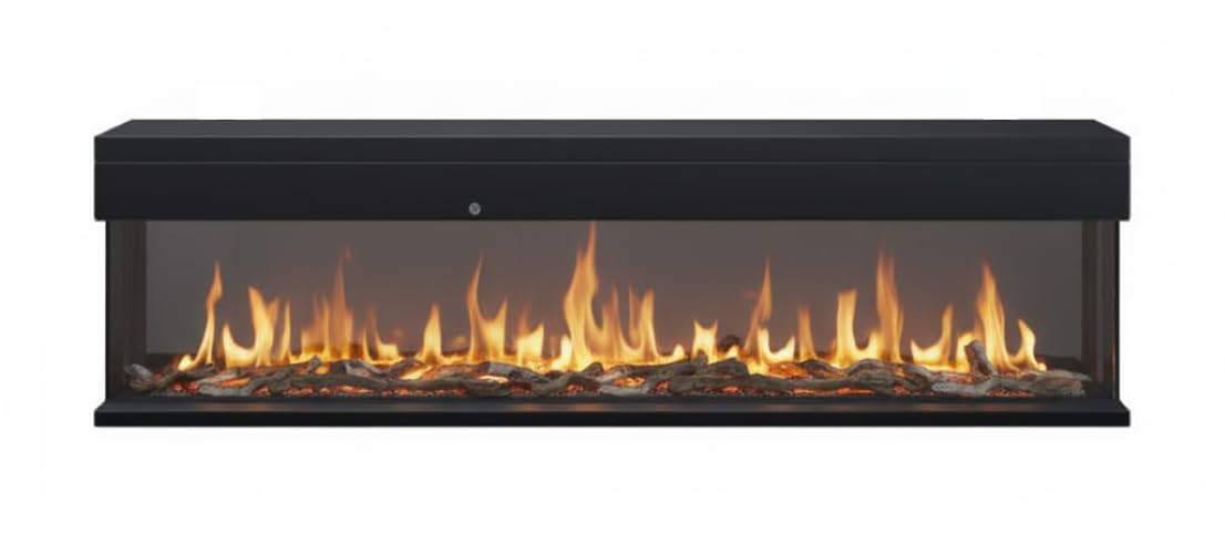 CHEMIN'ARTE Camino elettrico da incasso con effetto fiamme LED 3D 180 cm, 3 lati con 3 modalità di Installazione - Effetto Fiamma LED con 12 Colori