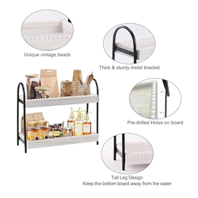 Rustic 2 Tier Wood Coffee Bar Organizer