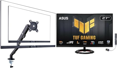 Image of ASUS TUF Gaming 27 inch FHD IPS Monitor with 1ms Response Time, Anti-Glare, Flicker Free, AMD FreeSync, 180Hz Refresh Rate, Displayport, HDMI, Black w /DKZ Hub & ErgoFlexy Single Mount Arm