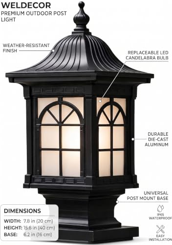 Image of Weldecor Outdoor Main Gate Pillars Light | Heritage Black Waterproof Aluminium Die-Cast LED Compatible Lamp for Home Entrance, Boundary Wall & Garden (1 Pc)