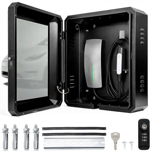 EV Charger Lock Box Outdoor Wall-Mount Enclosure for Tesla Model Y/3/S/X & Most EV Chargers 17107 Weatherproof Anti-Theft with Multiple Cable Entry