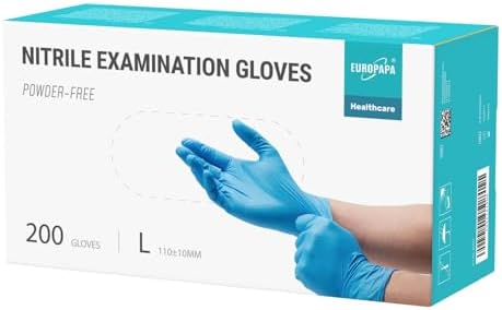EUROPAPA® 200x Einweghandschuhe Nitrilhandschuhe puderfrei Untersuchungshandschuhe EN455 EN374 latexfrei Einmalhandschuhe Handschuhe in Gr. S, M, L & XL verfügbar (L, Blau)