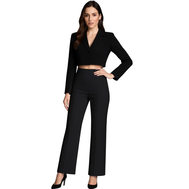 swadesi stuff High-Waisted Women’s Trousers – Straight-Leg Design with Elastic Waistband – Suitable for Casual, Work, or Travel Outfits-picture-1