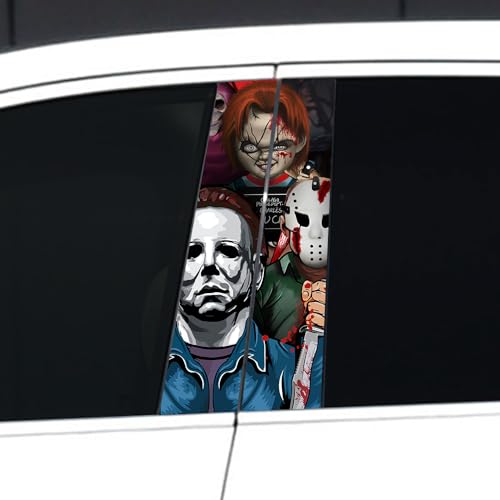 Image of 1 Pair Halloween Cars Body Horror Sticker, Halloween Car Center Pillar Decals,Classic Movie Characters Peeking Decal Michael Scary Child Vinyl Stickers 11in*18.89in (Horror Child Group)