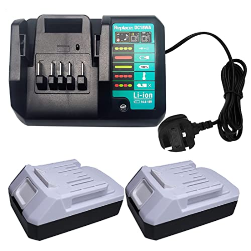 GOLEMON® 2PCS BL1813G 2,0Ah Battery and DC18WA Charger Replace for Makita Batteries BL1820G BL1811G G-Series for Impact Driver DF457D JV183D HP457D CL183D TD127D UR180D UH522D