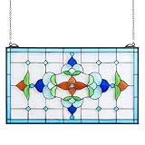 VEVOR Stained Glass Window Panel, 26 x 16 in, Tiffany Style Hanging Transom Window Panel with Chain, Large Horizontal Rectangle Stain Glass, Vintage Traditional Art Handcrafts for Kitchen Home Decor