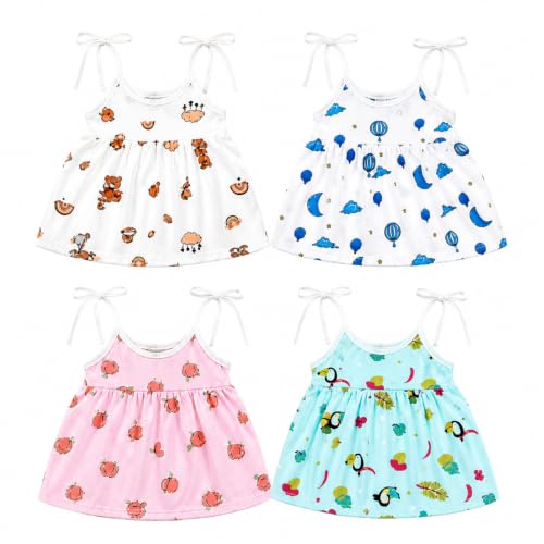 Image of Muslin Frock for Baby Girls | Cotton Dress for Newborn Babies | Sleeveless, Tie-Up Shoulders Summer Wear Clothes | Girl dori jabla