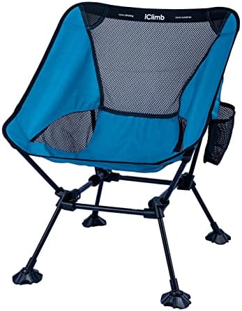 iClimb Ultralight Compact Camping Folding Beach Chair with Anti-Sinking Large Feet and Back Support Webbing (Blue - Square Frame)