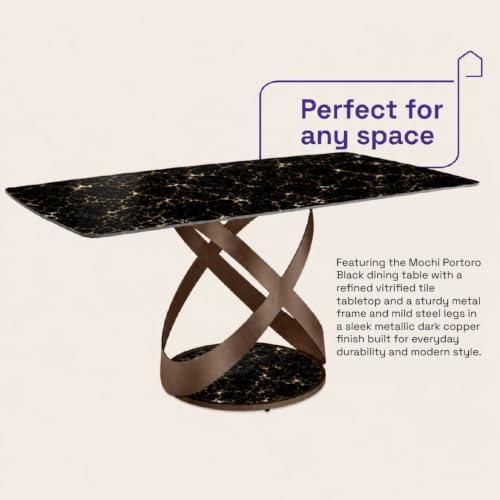 Image of Wakefit Mochi Dining Table - Portoro Black - 6 Seater I Marble Finish I Vitrified Tile Top I Portoro Black