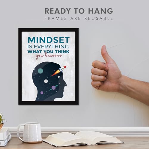 Image of Chaka Chaundh Engineered Wood - - Mindset Is Everything What You Think You Become Quotes Frames - Motivational Quotes Rectangular Wall Frames For Office - (14 X 11 Inches), Black