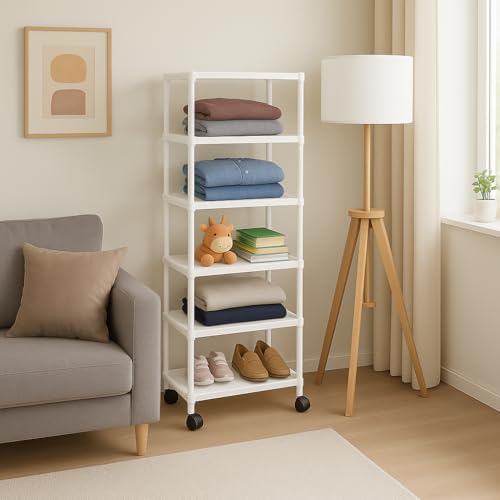 Image of BONTEC Plastic Bookshelf for Home, Office & Kids Room | 6-Tier Multipurpose Book Storage Rack | Lightweight, Durable, Easy to Assemble Plastic Book Organizer Shelf for Living Room (6 Tier Rack)