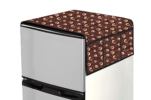 Image of Stylista Refridgerator top Cover Suitable for Samsung RR21C2F25HS /HL, 189 Liter Fridge, Dimension (WXD) 71x109 CM, Floral Pattern Coffee Brown