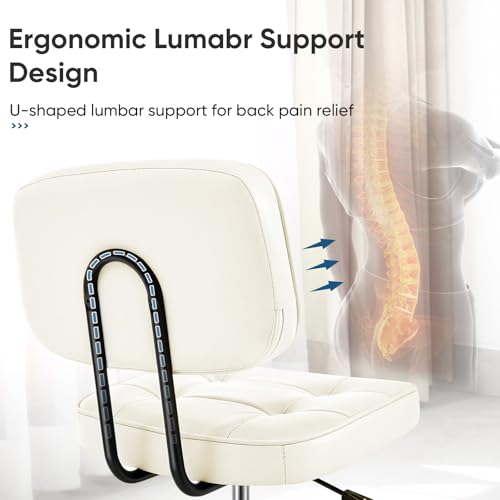 Image of DUMOS Home Office Desk Chair - Ergonomic Armless PU Leather Computer Rolling Task Chair,with Comfy Lumbar Support and Height Adjustable, Vanity, Bedroom, Living Room, Beige