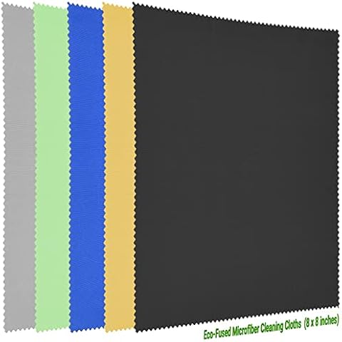 Eco-Fused Large Microfiber Cleaning Cloths - 5 Pack - 8 x 8 inch - Perfect for Wide Screen TVs, Large Computer Monitors- Also for Cleaning Glasses, Camera Lenses, Laptops and LCD Screens Cover