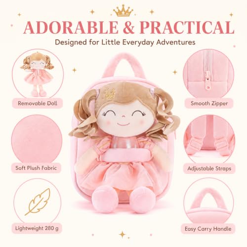 Image of Gloveleya Kids Backpack Toddler Girls Backpacks Soft Plush Girl Toys Crown Princess Pink 9 inch