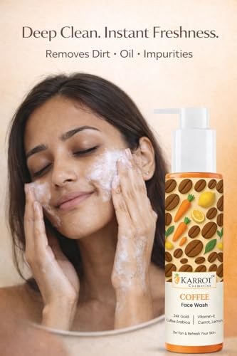 Image of KARROT Coffee De-Tan Face Wash for Oily Skin | Deep Cleansing Face Cleanser for Tan Removal, Oil Control & Glowing Skin | Brightening Facial Wash with Coffee, Lemon & Vitamin E | Men & Women - 100ml