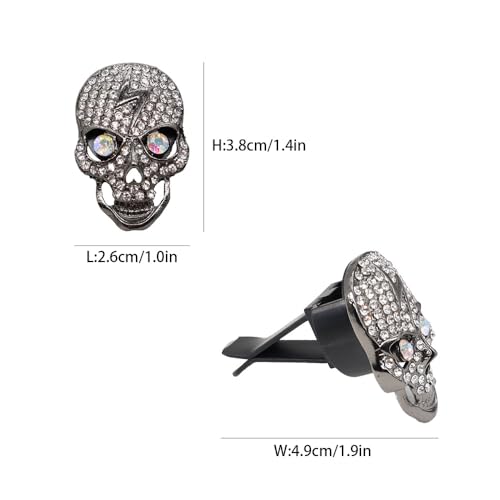 Image of ORIESSE Skull Car Decor 2pcs Bling Skull Car Air Fresheners Vent Clips Black Silver Lightning Skeleton Goth Accessories for Teens Horror Refillable Essential Oil Diffusers