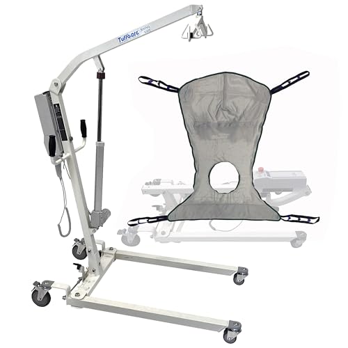 Tuffcare Electric Patient Lift - Rhino Lift with Manual Low Base - with Shower Full Sling(Large), 450 lb. Weight Capacity.
