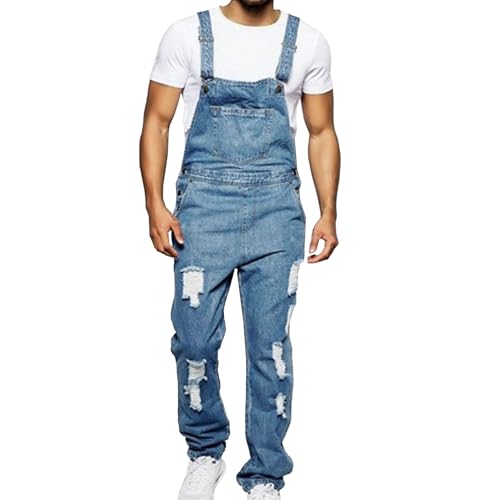 DGHM-JLMY Mens Fashion Denim Bib Jeans Loose Denim Overalls Slim Fit Adjustable Straps Jumpsuit with Pockets