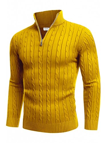 Image of TYSORT Men High Neck Zipper Full Sleeve Cable Knitted Winter Sweater,Cable Knit Sweater for Men