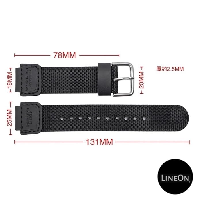 Image of Lineon 18mm Nylon & Leather Nato Style Watch Strap Cut Pattern Specially Compatible With CASI0 Royale AE-1200WH AE 1200 WH with Tool & Pins