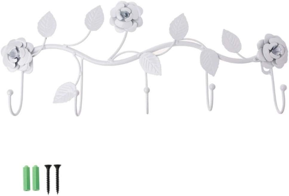TTYAC Vintage Iron Rose Leaves Hook Coat Hat Bag Hanger Organizer Holder Wall Decor,White