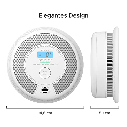 X-Sense SC07 Rauch- und Kohlenmonoxid-Melder, autonom, 10 Jahre, mit LCD-Display und Testtaste, 360-Grad-Überwachung, automatische Überprüfung