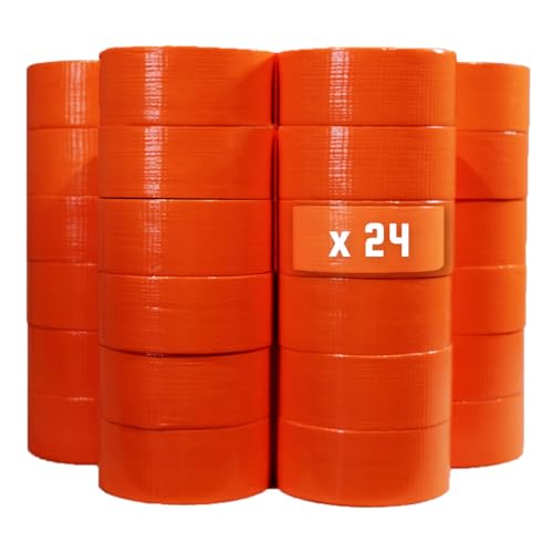 Tecplast Lot de 24 Rubans adhésifs toilés orange 50 mm x 33 m - Rouleau adhésif pour fixer les bâches, fils et câbles