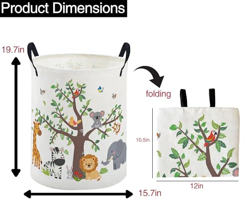Image of ESSME Kids Laundry Basket,Animal Hamper Collapsible Canvas Waterproof Storage Bin foBoys, Cute Hamper,Gift Baskets(Tree animal)