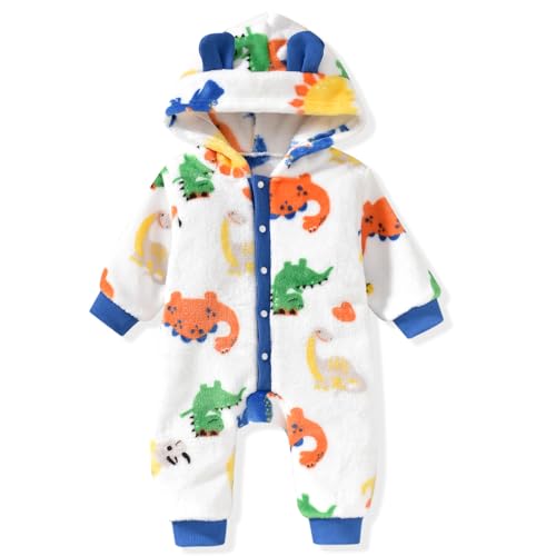 Image of Unutiylo Baby Dinosaur Jumpsuit Hooded Newborn Baby Girl Boy Rompers Long Sleeve Baby Winter Outwear Outfits 0-18M