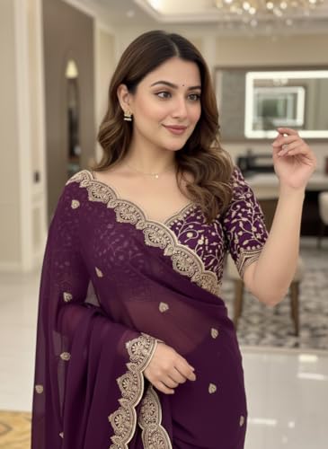 Image of Yashika Women Vichitra Silk Saree with Embroidered Border| Sarees Bollywood Sari | New Sarees | Saree Blouse| Designer Saree (AZ-YS-OG-LADYQUEEN-Parent)