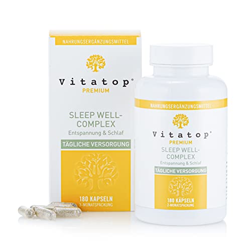 Vitatop SLEEP WELL-COMPLEX Entspannung & Schlaf - für eine verkürzte Einschlafzeit, Premium-Nahrungsergänzungsmittel, 180 Kapseln, 3-Monats-Vorrat, Laborgeprüft, vegan Cover