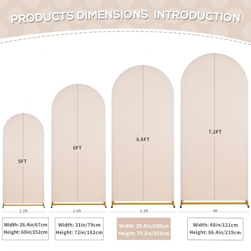 Image of SoarDream Beige Wedding Arch Backdrop Cover 6.6FT Spandex Fitted Beige Photo Arch Covers Round Top Chiara Arches Backdrop Cover Fabric for Birthday Balloon Party Decoration