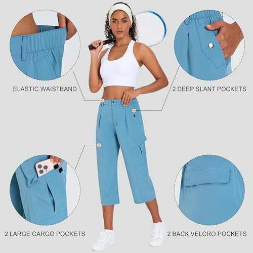 Women's Cargo Capris Lightweight Quick Dry Hiking Pants Water Resistant Summer Travel Pants with 6 Pockets 2026 (Blue,XL) — view 4