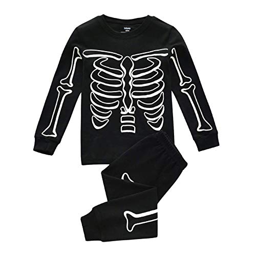 Boys Outfits&Set,Toddler Kids Pajamas Boys Glow in Dark Halloween Skeleton Cotton Sleepwear Set,for Easter Day Child Clothes Gifts(Black,3-4 Year)