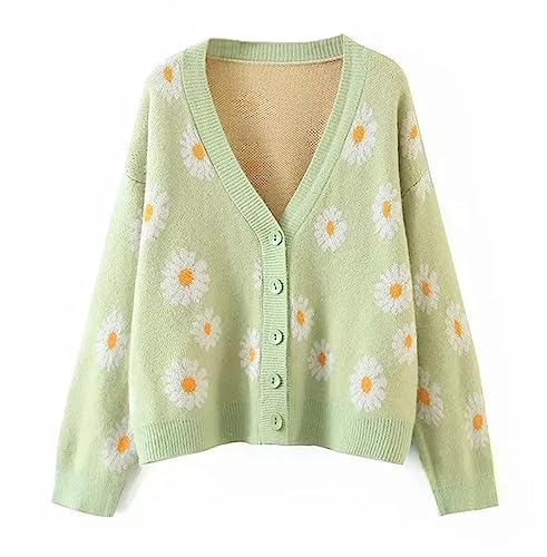 Image of Women's Long Sleeve Cardigan Sweater,Cute Y2K Top Knit Colorful Patterned V Neck Button Outwear S~XL