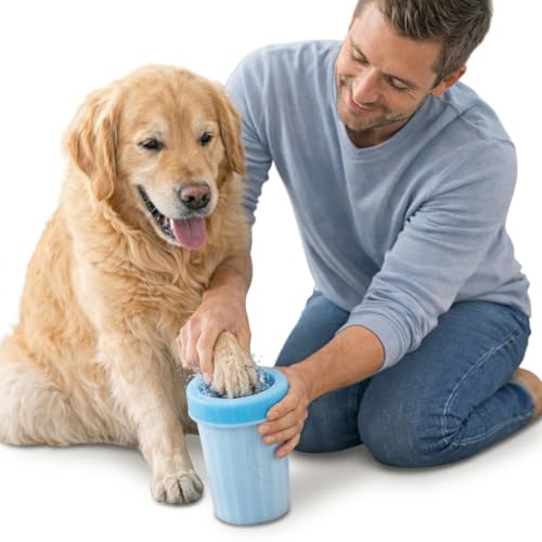 Dog Paw Cleaner Cup with Soft Silicone Bristles Portable Mud Remover Reusable Travel Paw Washer for Small Medium and Large Dogs (Blue 9 by 11cm)