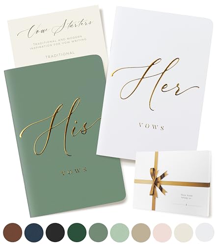 Wedding Vow Book for Her & Him – Soft Touch, Gold Engraving, 28 Lined Pages for Words from the Heart – White & Sage Wedding Vow Books His and Hers, Wedding Essentials, Registry Gifts, His & Hers Gifts