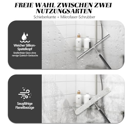 Ausziehbarer Duschabzieher Langer Stiel 43-153cm - Abzieher Dusche Schwarz mit Edelstahl Teleskopstange - Duschkabinenabzieher Duschwischer Fensterputzer mit Haken - Wasserabzieher für Badezimmer
