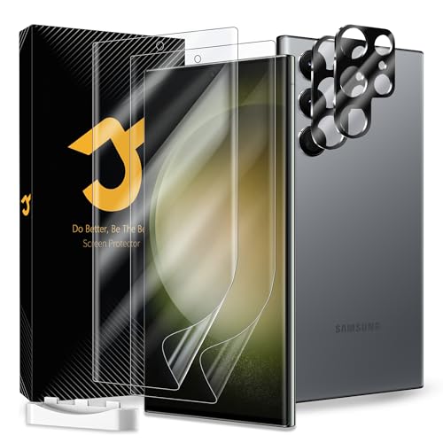 JZG 2 x Protector Pantalla para Samsung Galaxy S23 Ultra (6,8 Pulgadas) con 2 x Protector de Lente de Cámara, Autorreparación, Compatible Huellas Dactilares ID, HD Clara, Antiarañazos
