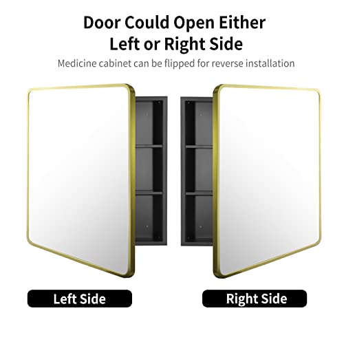 Image of Movo Mirror Medicine Cabinet 20 Inch x 28 Inch Gold Metal Framed Bathroom Medicine Cabinet with Mirror Rectangle Recess or Surface Mount Installation