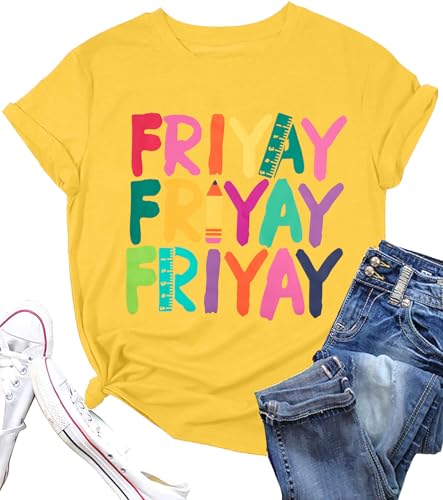 Happy Friday Teacher Shirt Women Happy Friyay T Shirt for Teachers Funny Friday Weekend Holiday Vacation Tee Tops