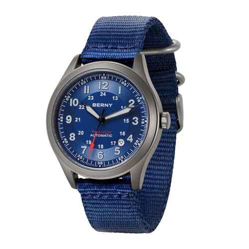 Image of BERNY Automatic Titanium Watch for Men 10ATM Waterproof Men's Field Watch Super Luminous Male Analog Mechanical Military Wrist Watch AR Sapphire Crystal Date Calendar Birthday Present