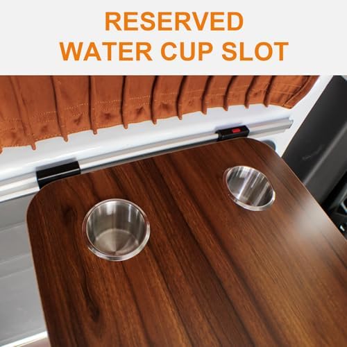 Foldable RV Table with Cup Holders - Durable Solid Wood Wall-Mounted Folding Picnic Table for Compact Spaces, Perfect for RVs, Home Offices, Bedrooms, or Kitchens