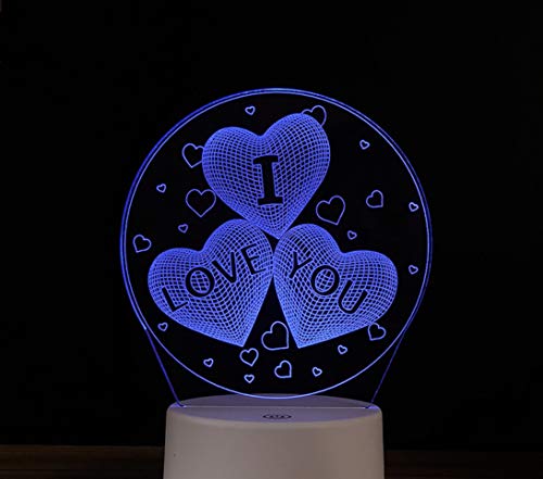 Lampe 3D Illusion Veilleuse，La lumière de nuit 3D du coeur à coeur a mené la lampe de chevet colorée de lampe de table